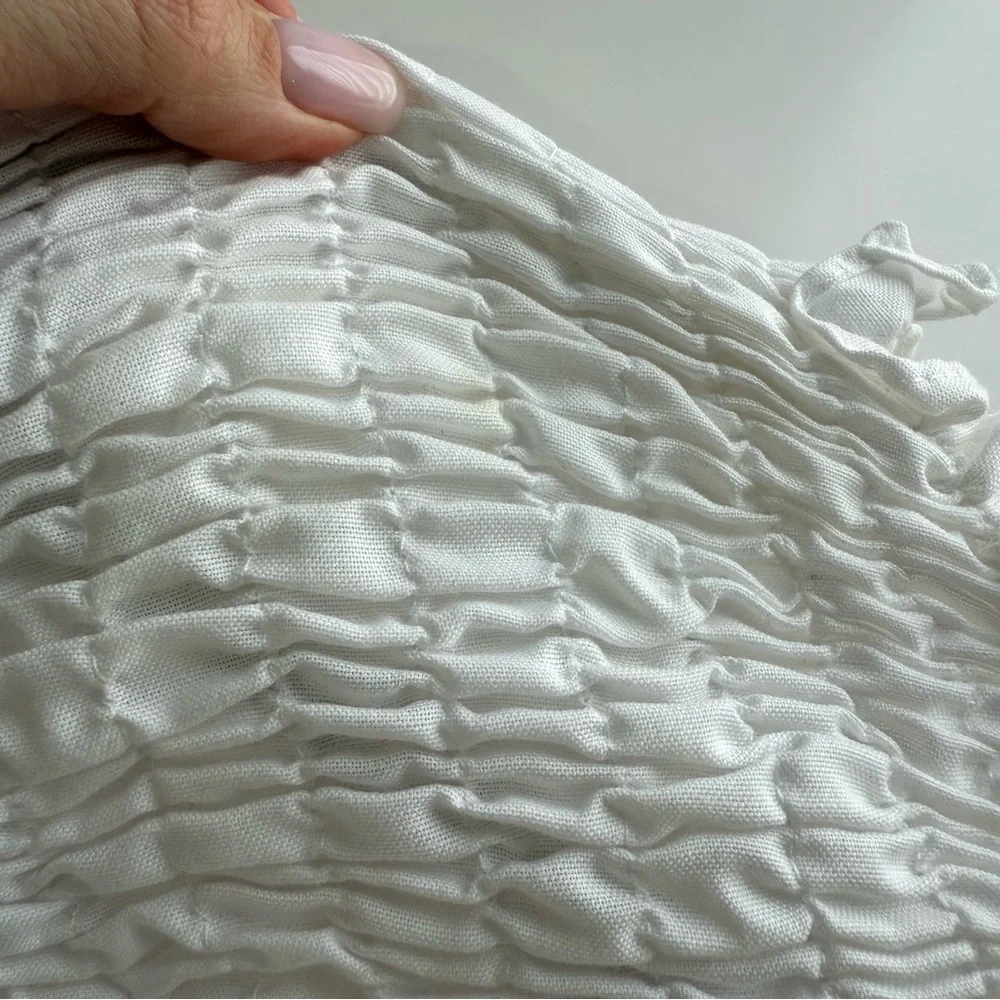 Zara White Crop Top Smocked Shirred Detail Blouse Bloggers Favorite